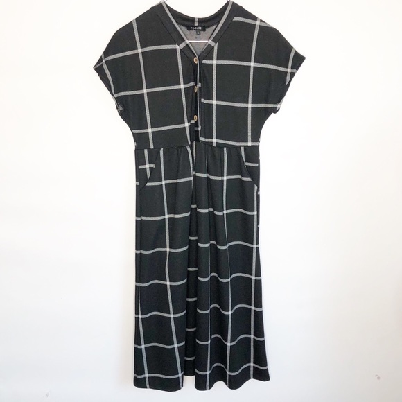 Roolee Dresses & Skirts - Roolee Plaid Black & White Button Dress